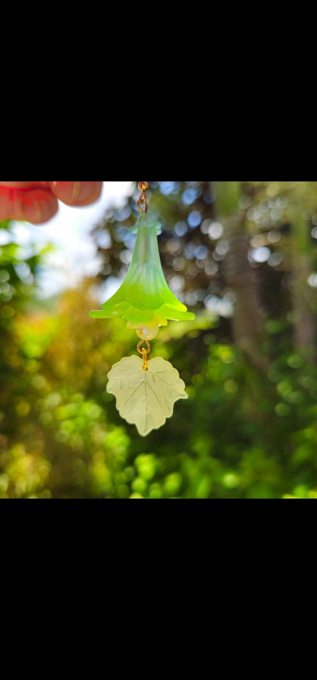 Green Trumpet Flower Earrings