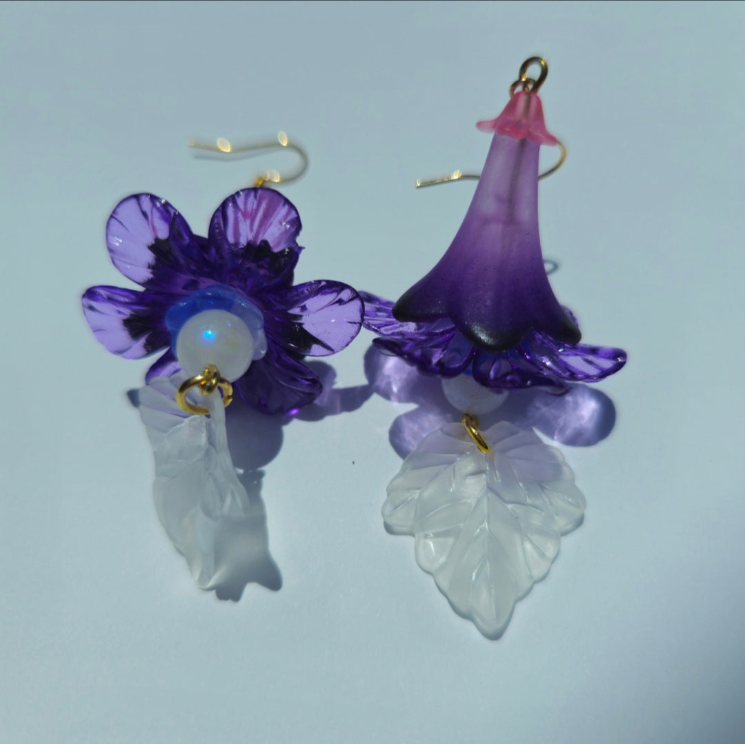 Purple Trumpet Flower Earrings