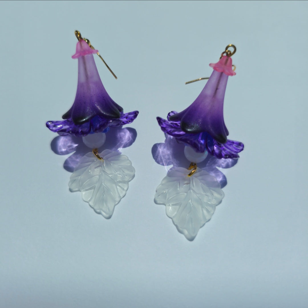 Purple Trumpet Flower Earrings