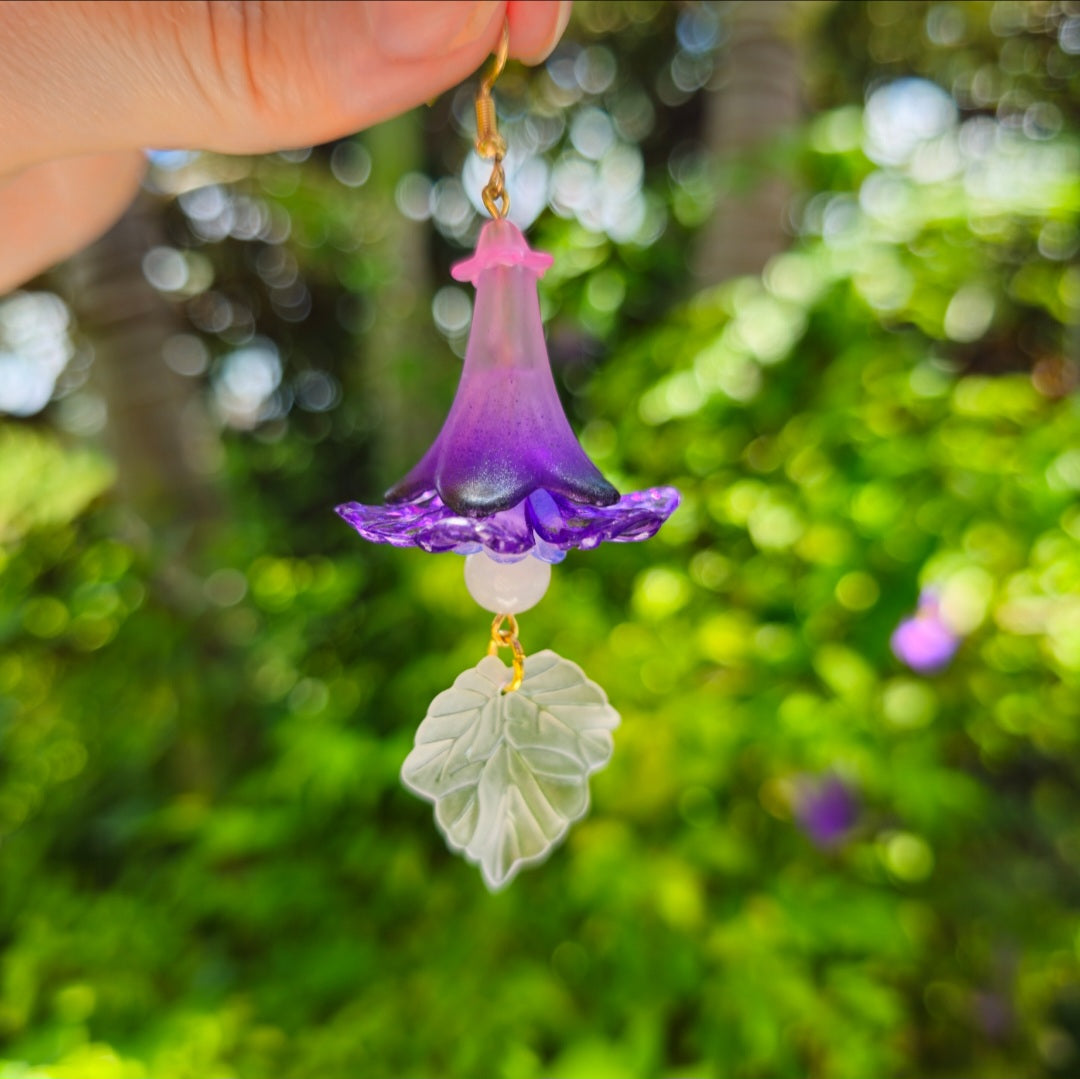 Purple Trumpet Flower Earrings