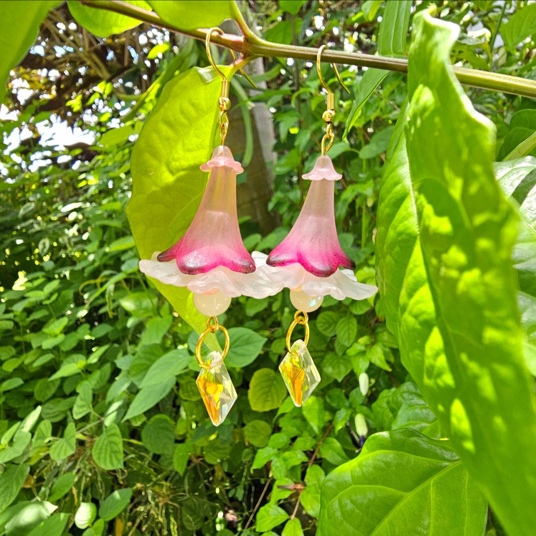 Pink Trumpet Flower Earrings