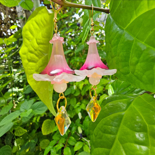 Pink Trumpet Flower Earrings