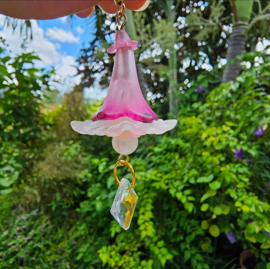 Pink Trumpet Flower Earrings