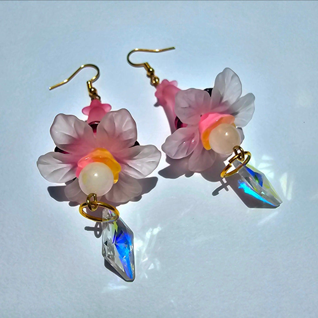 Pink Trumpet Flower Earrings