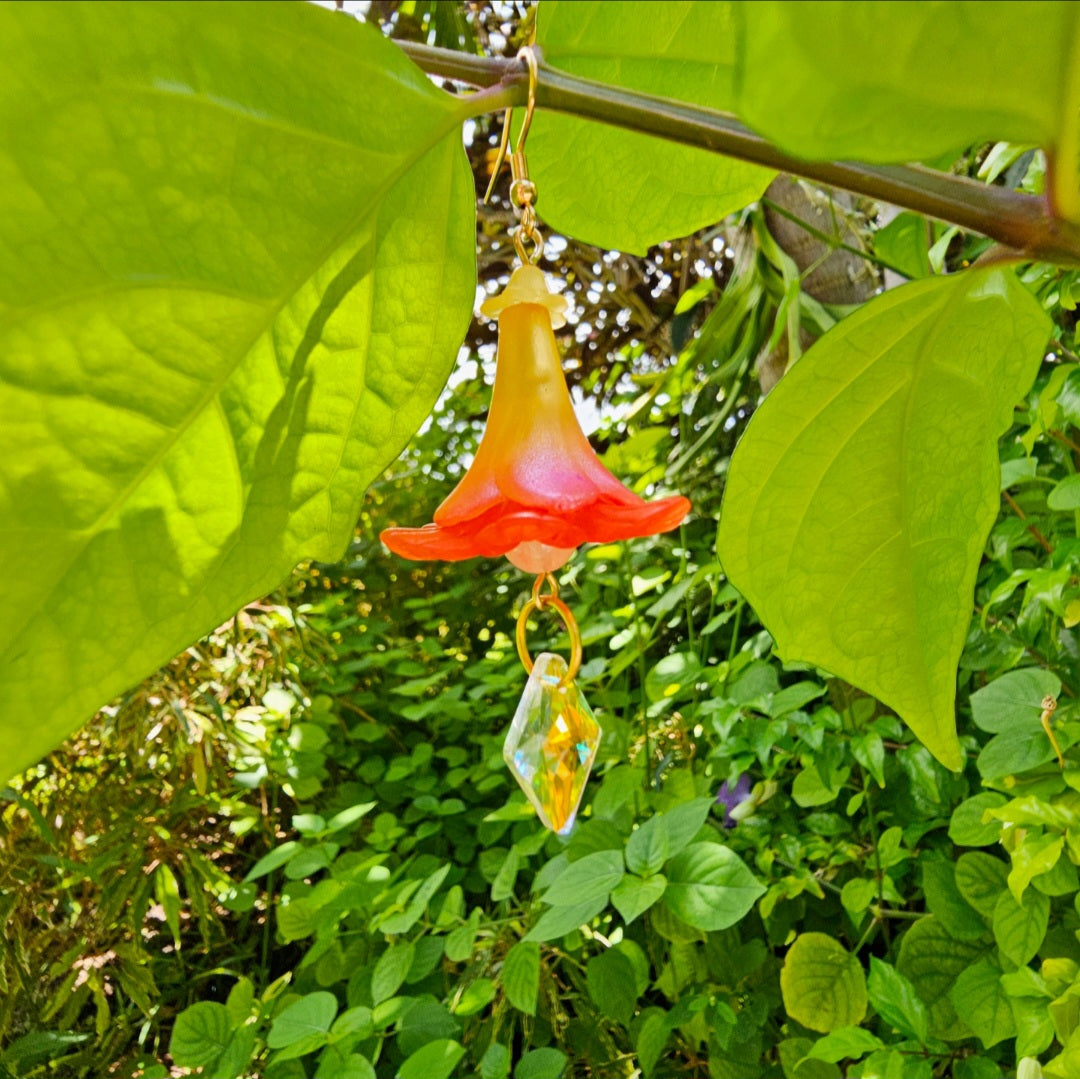 Orange Trumpet Flower Earrings