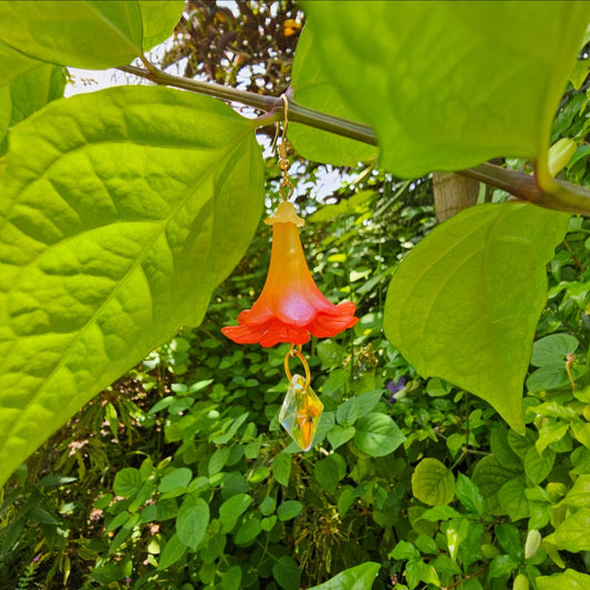 Orange Trumpet Flower Earrings