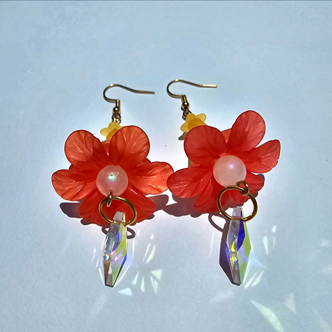 Orange Trumpet Flower Earrings