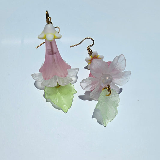 Pink Trumpet Flower Earrings